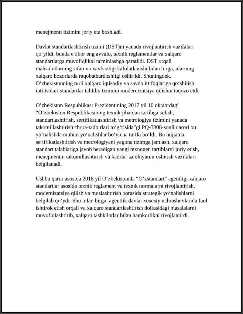 O`ZBEKISTON RESPUBLIKASIDA "STANDARTLASHTIRISH XIZMATI" VA. STANDARTLASHTIRISH DAVLAT TIZIMI (SDT) 4