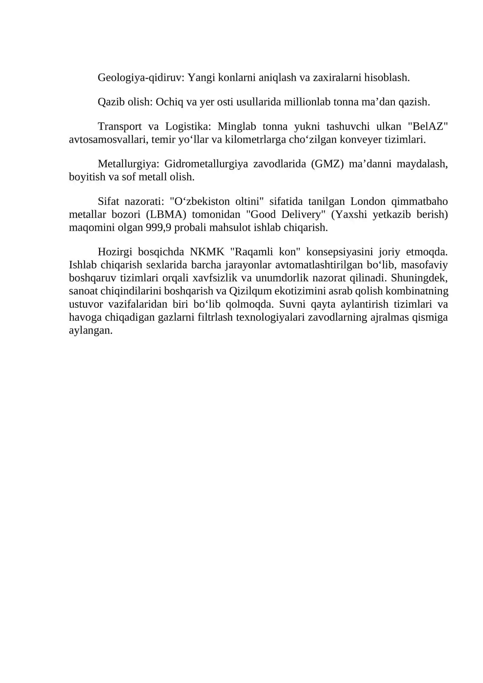 Navoiy kon-metallurgiya kombinati va uning ishlab chiqarish sexlari haqida umumiy ma’lumot 4
