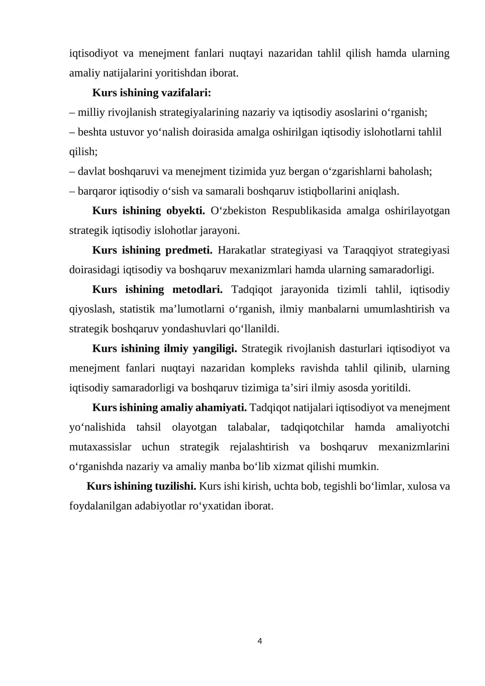 O’zbekistonni rivojlantirishning 5ta ustuvor yo’nalishi bo’yicha harakatlar strategiyasi, taraqqiyot strategiyasi 4