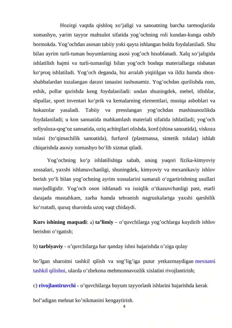 O`QUVCHILARGA YO`G`OCHLARNING TUZILISHI VA TURLARI MAZUSINI O`QITISH METODIKASI 4
