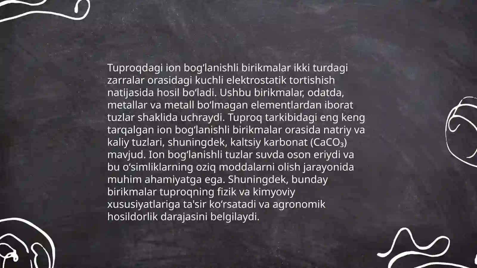 Tuproq suvning ifloslanishi ion bogʻlanishli birikmalarni aniqlab ulardan tozalash gʻoyasini ishlab chiqish 4