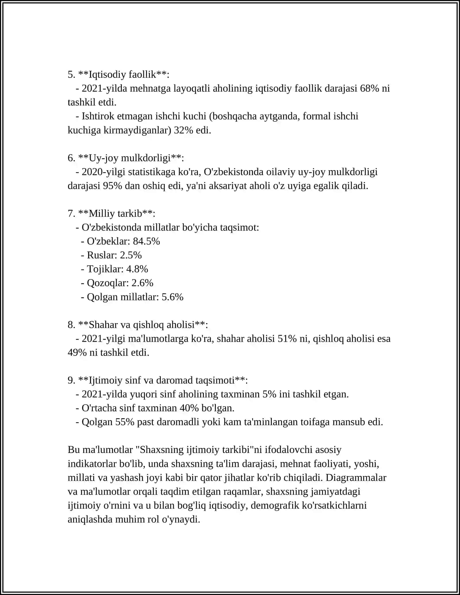 AHOLINING IJTIMOIY TARKIBI SHAXS,OILA VA MEHNAT JAMOASI STATISTIKASI 4