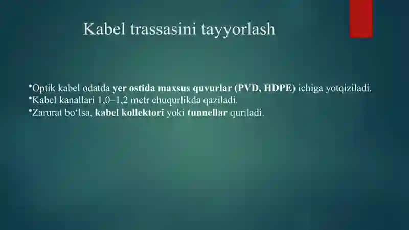 Optik aloqa liniyasida qurilish, montaj ishlari 4