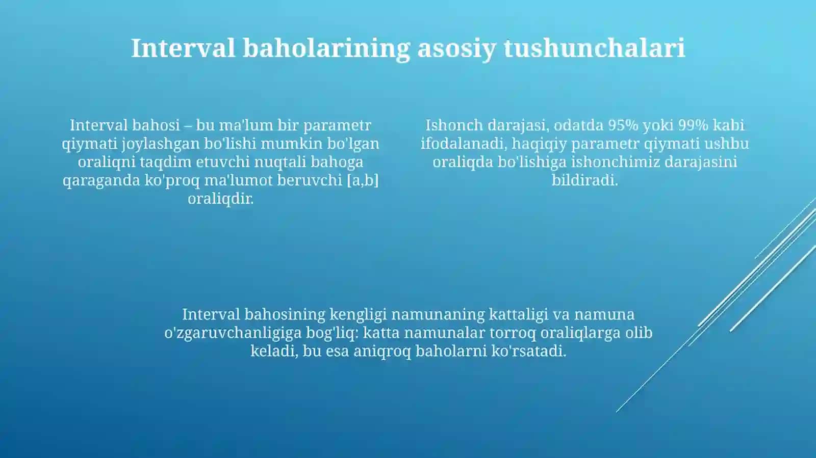 Muhim Taqsimotlar Parametrlari Intervalli Baholari 4