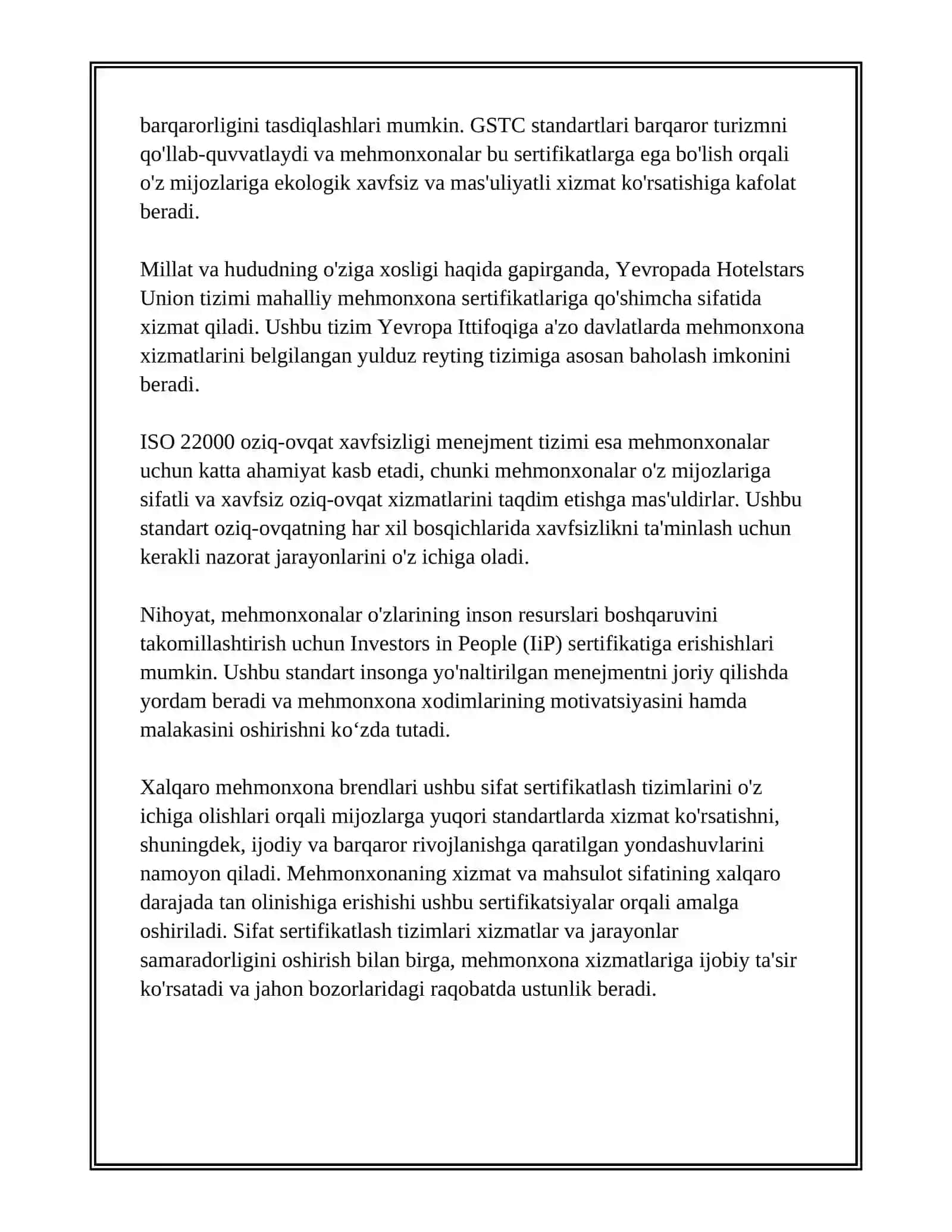 XALQARO MEHMONXONA TARMOQLARIDA SIFAT STANDARTLARI 4