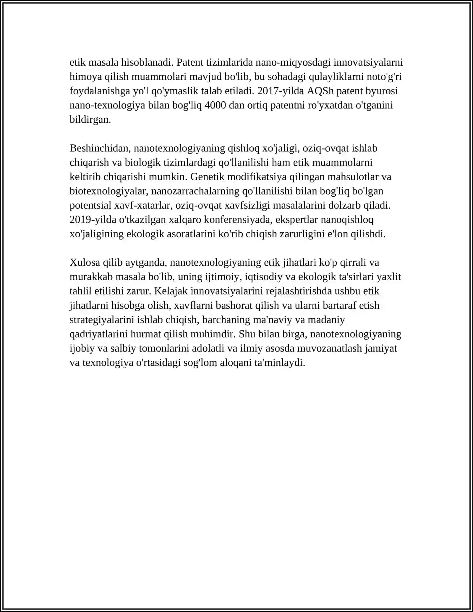 NANOTEXNALOGIYALARNI QÕLLASHNING ETIK JIHATLARI 4