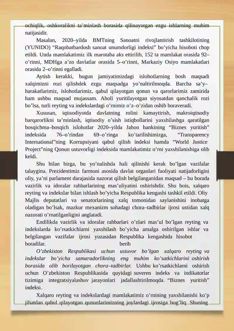 О’ZBEKISTON RESPUBLIKASINING XALQARO REYTING VA INDEKSLAR DAGI О’RNI VA NUFUZINING ORTI 4
