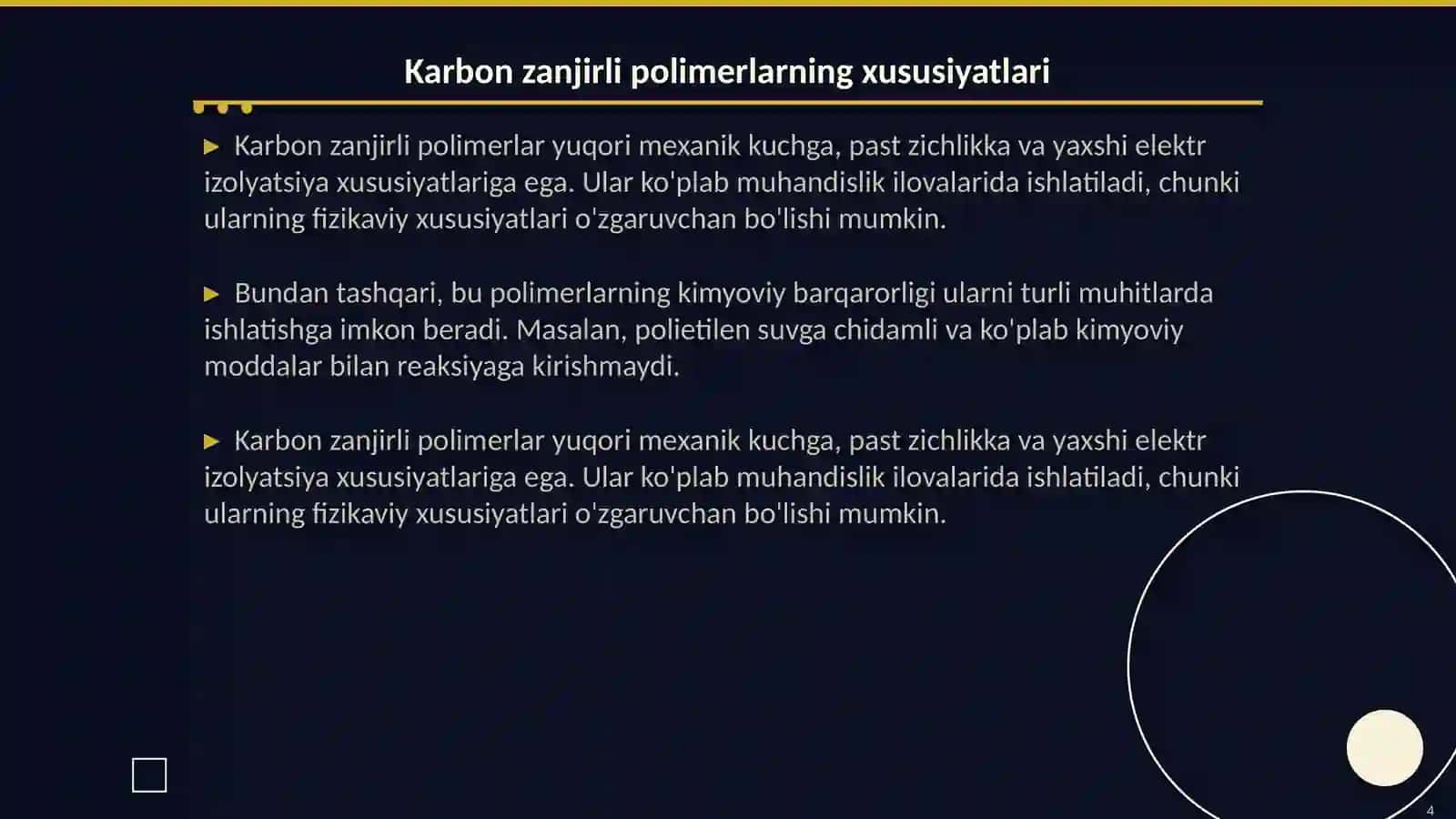Karbon zanjirli va Getrozanjirli polimerlarning asosiy vakillari 4