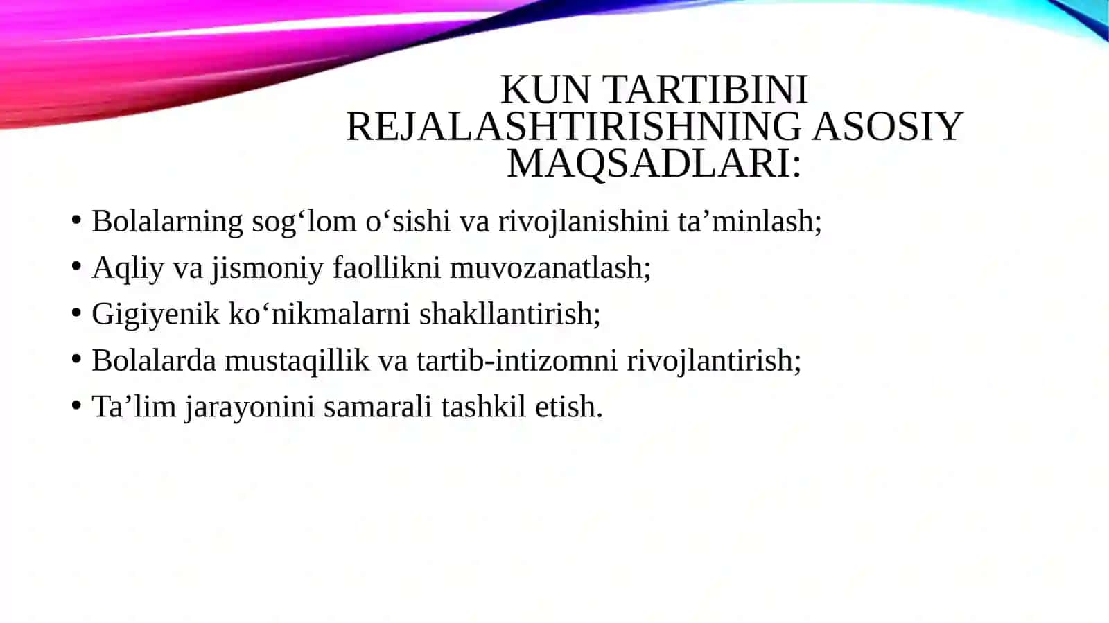 Maktabgacha ta'lim tashkilotida bolaning kun tartibini rejalashtirish 4