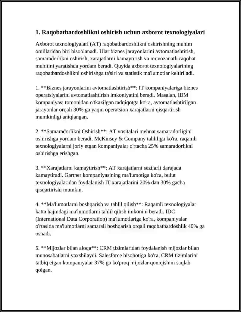 AXBOROT TEXNOLOGIYALARI YORDAMIDA RAQOBAT STRATEGIK USTUNLIK UCHUN AXBOROT TEXNOLOGIYALARIDAN FOYDALANISH 4