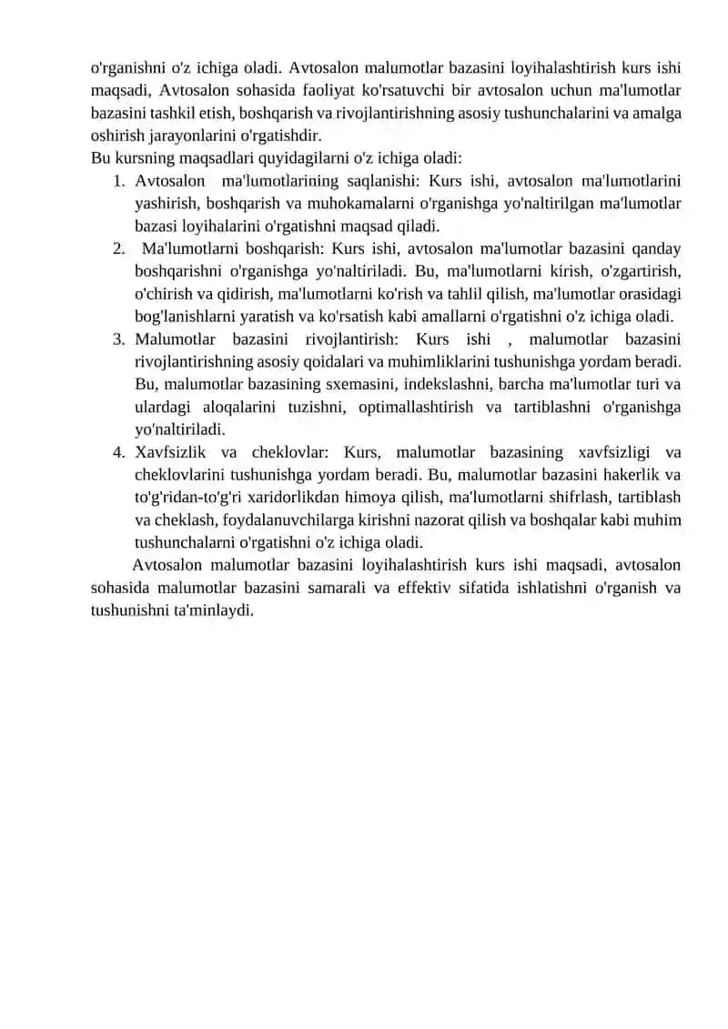 Avtosalon ma’lumotlar bazasini loyihalashtirish va ishlab chiqish 4