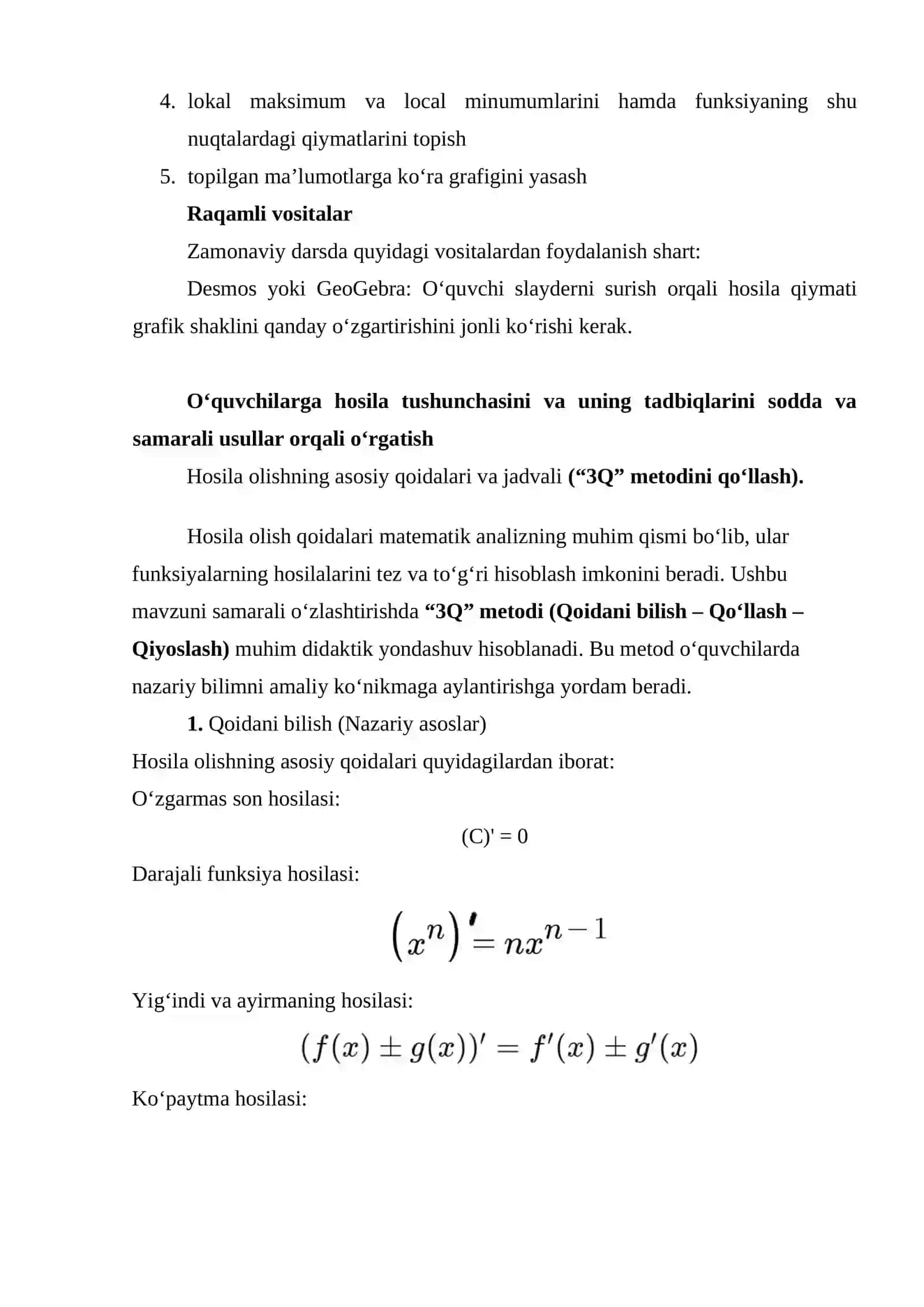 Hosila va uning qo‘llanilishi Loyiha ishi (Malaka oshirishda oʻzim tayyorlaganman) 4