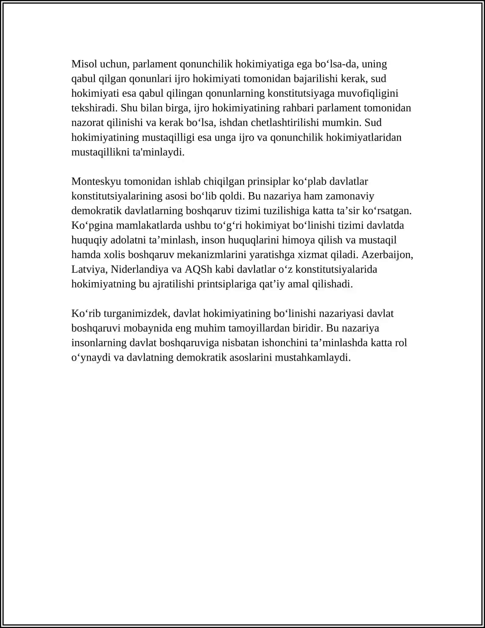 O'ZBEKISTONDA DAVLAT HOKIMIYATINI BO'LINISHI TAMOYILLARI VA UNING AMAL QILISHI 4