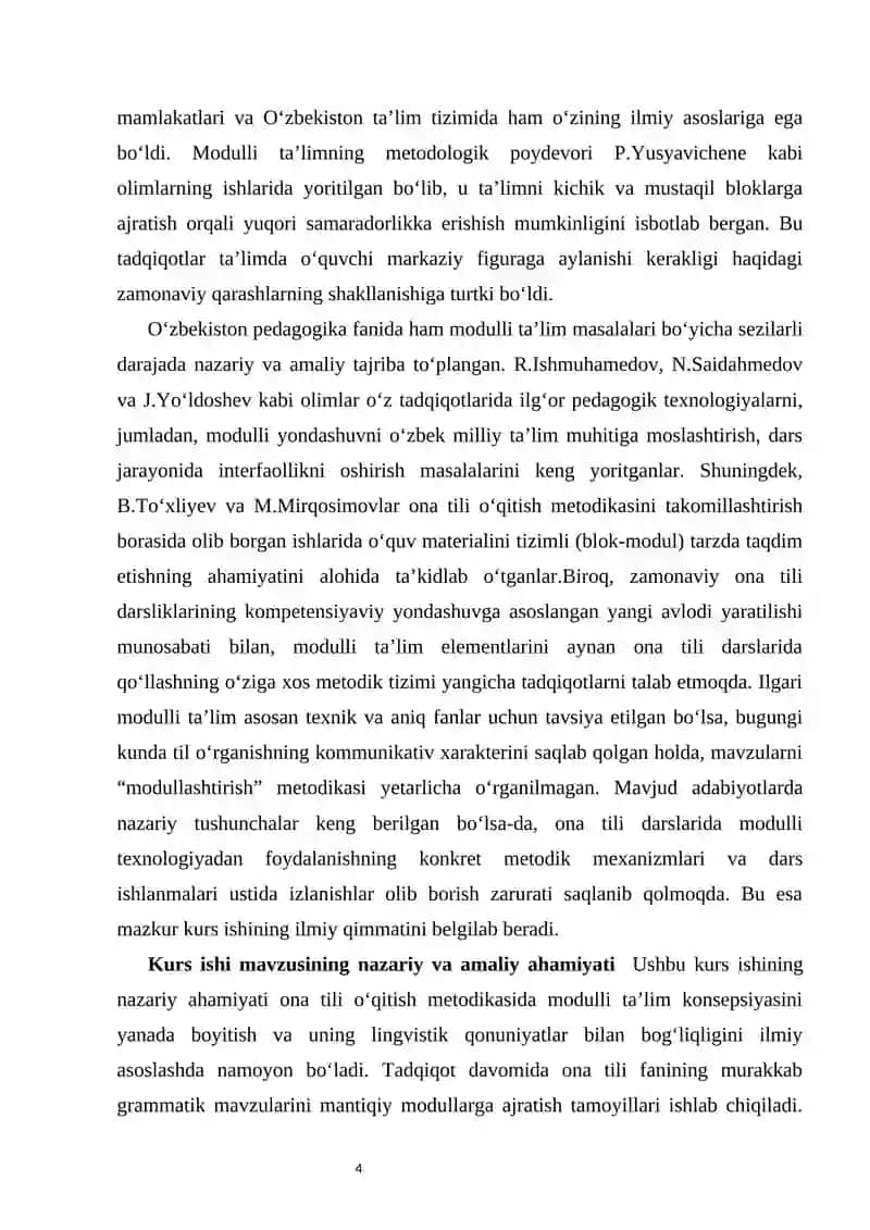Ona tilini o‘qitishda modulli ta’lim elementlaridan foydalanish. 4