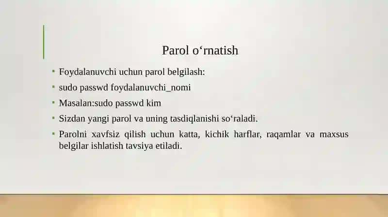 LINUX OT-DA FOYDALANUVCHI QAYD YOZUVINI SOZLASH TARTIBI. 4
