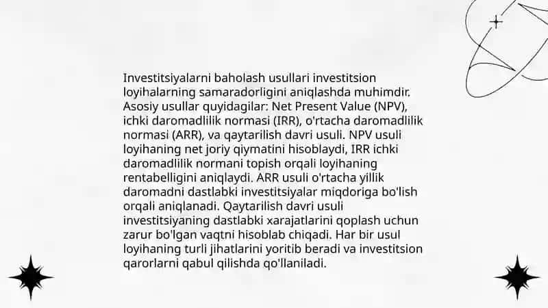 Investitsiyalar hisobini amalga oshirish tartibi Olimjonova Xumoroy 4