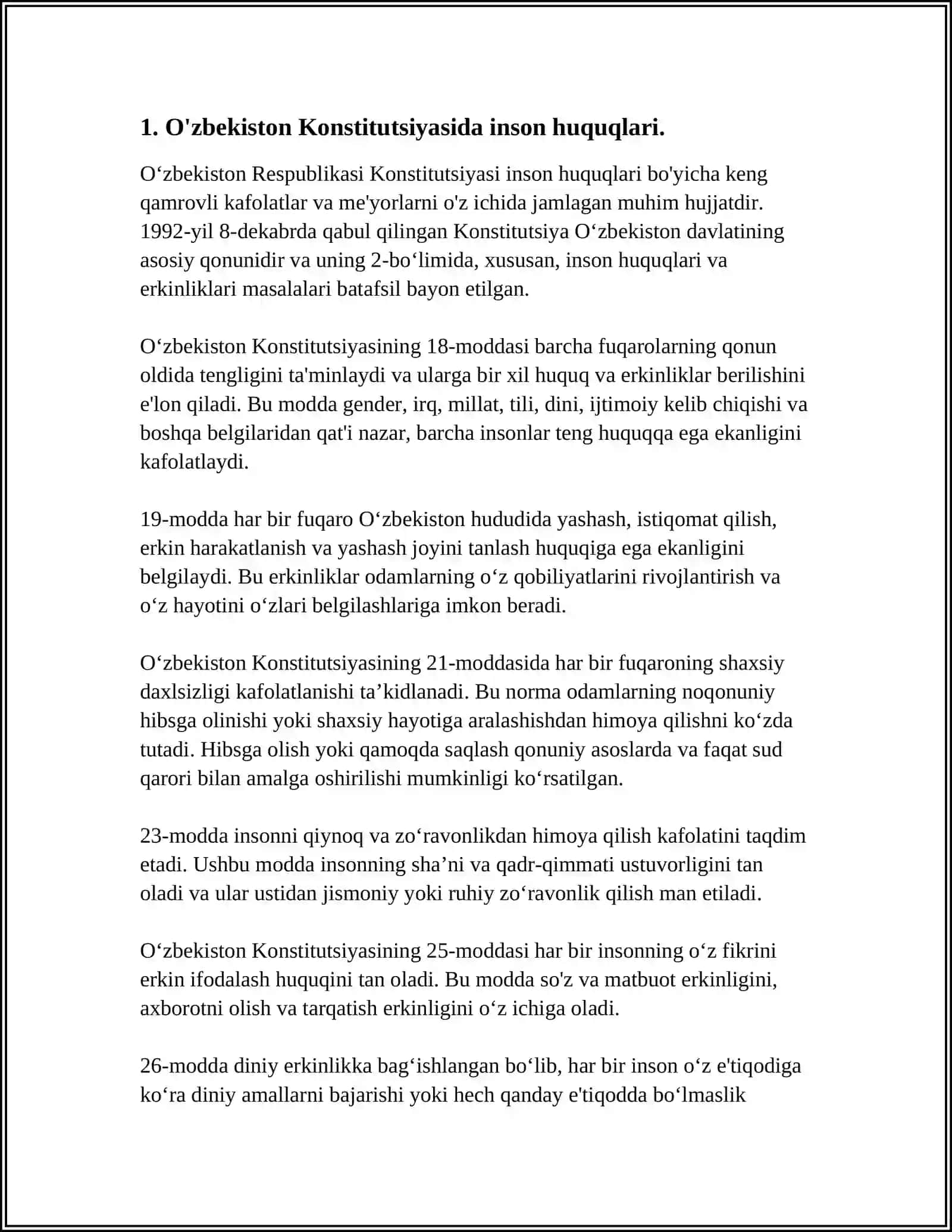 O'ZBEKISTONDA INSON HUQUQLARI VA ERKINLIKLARI KAFOLATINING YARATILISHI 4