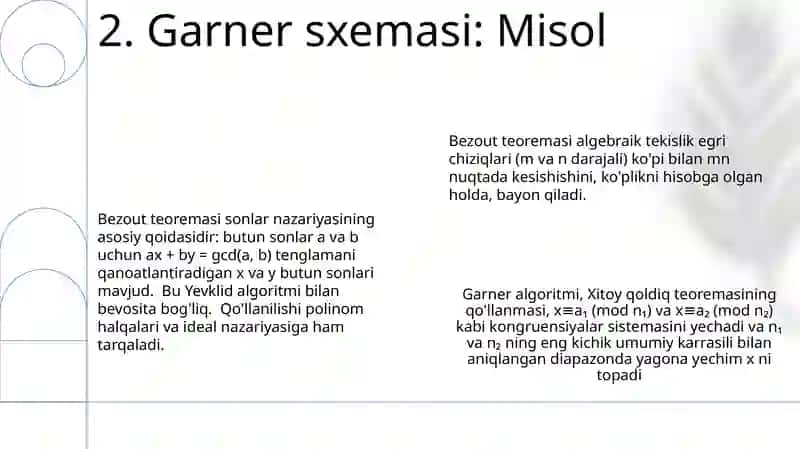 Garner sxemasi,Bezu teoremasi chiziqli algebra va analitik geometriya 4