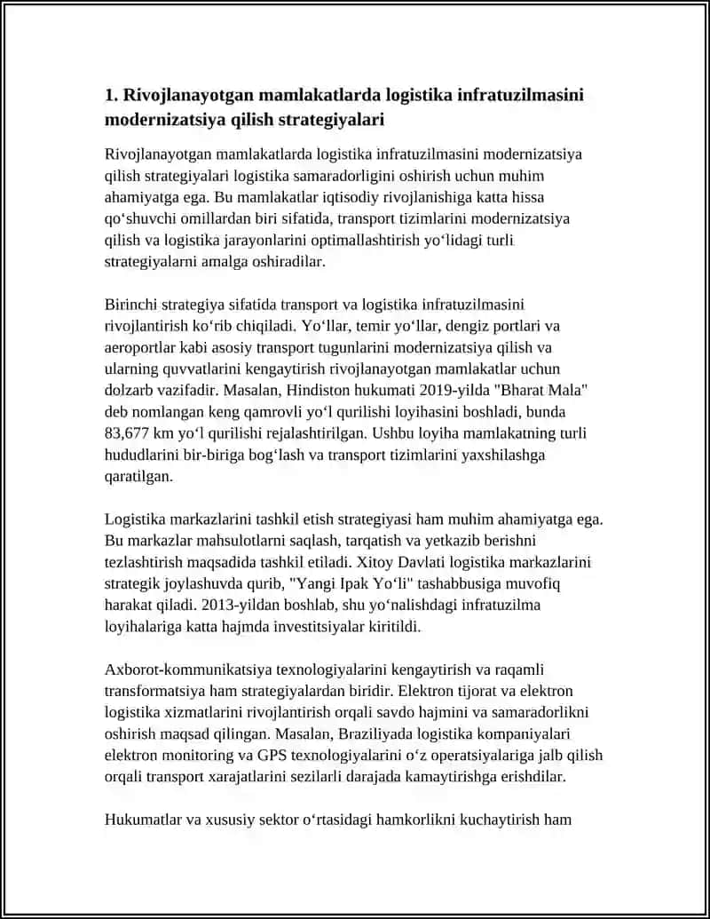 RIVOJLANIB BORAYOTGAN MAMLAKATLAR LOGISTIKA SAMARADORLIGI TIZIMINI TASHKIL ETISH YO'LLARI 4