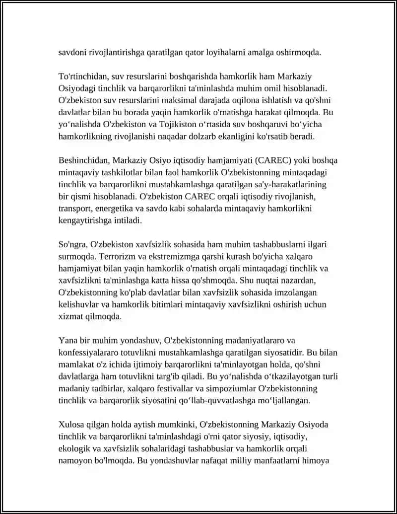 O'zbekistonning Markaziy Osiyoda tinchlik va barqarorlik siyosati 4