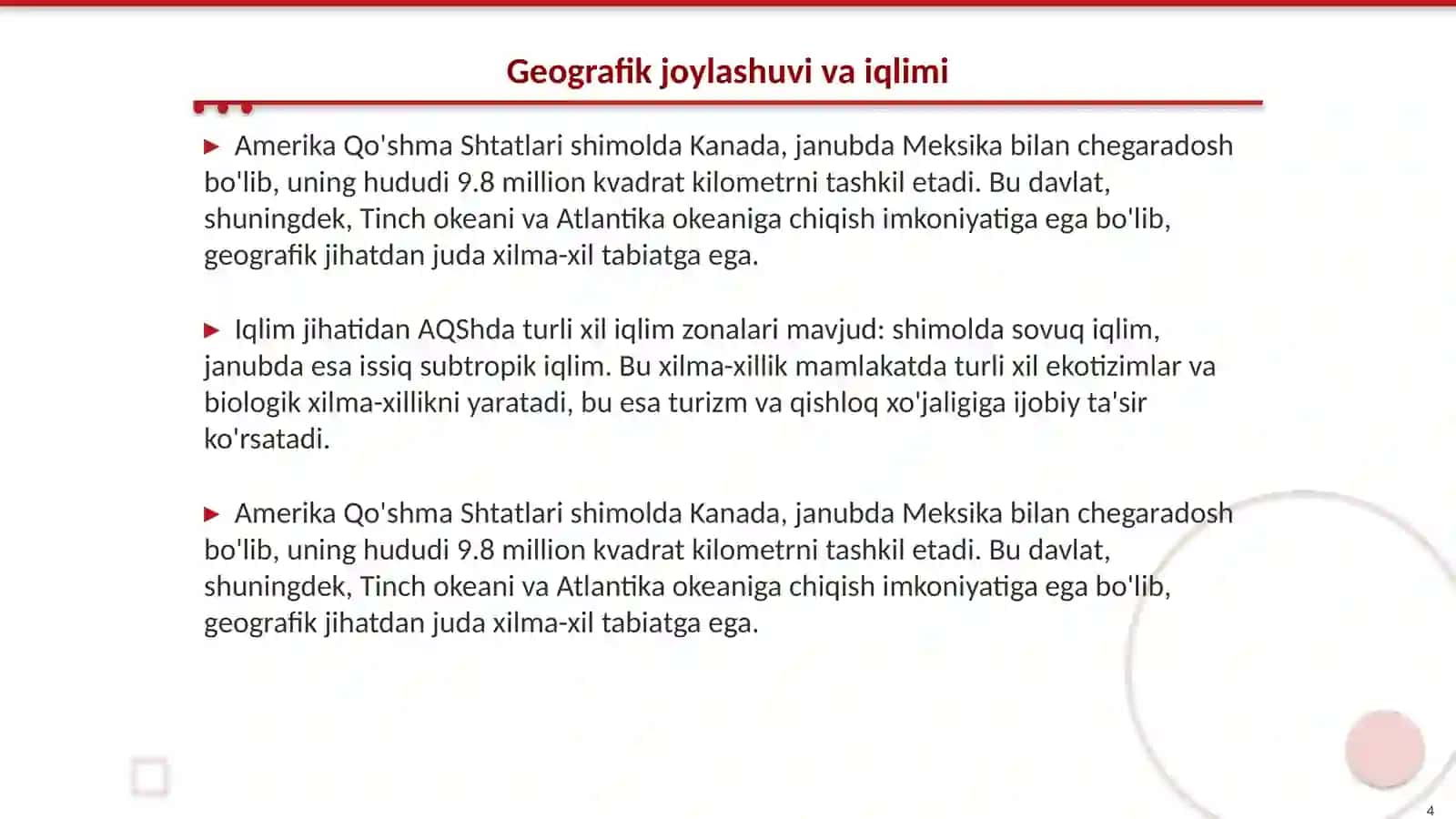 Amerika Qo'shma Shtatlari haqida umumiy ma'lumot 4