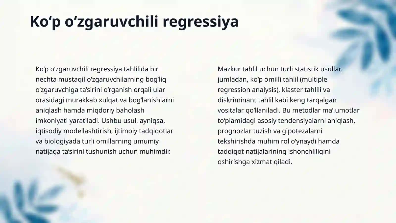Ko‘p o‘zgaruvchili chiqizli regressiya va Polinomal regressiya asosida model ishlab chiqish. 4
