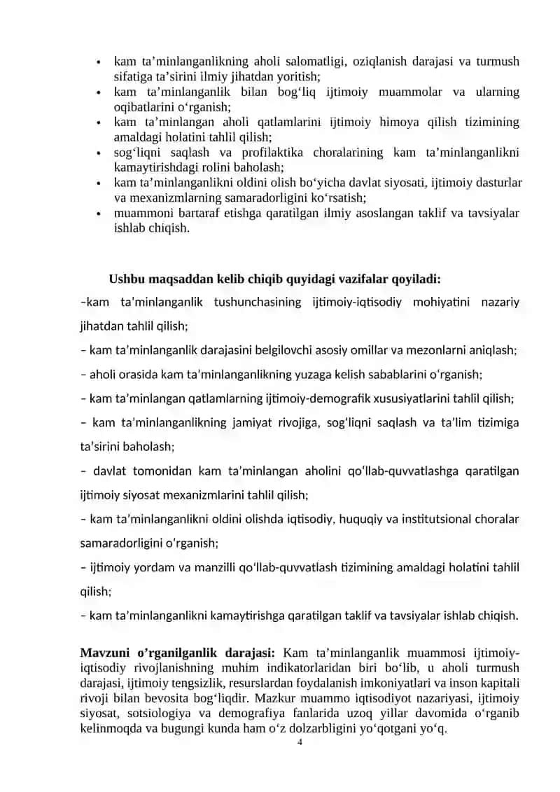 MUNDARIJA I BOB. KAM TAMINLANGANLIK TUSHUNCHASINI O’RGANISHNING NAZARIY METODOLOGIK ASOSLARI 4