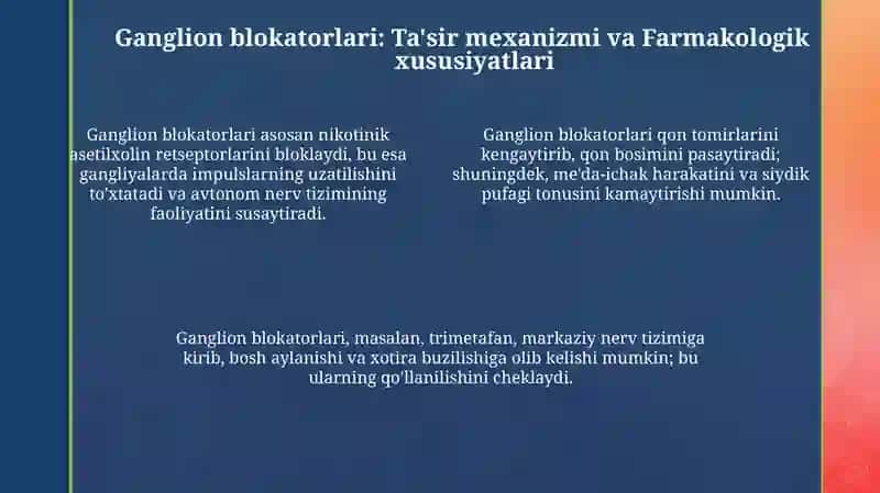 N-xolinergik dorilar, Ganglion blokatorlari va Mushak relaksantlar 4