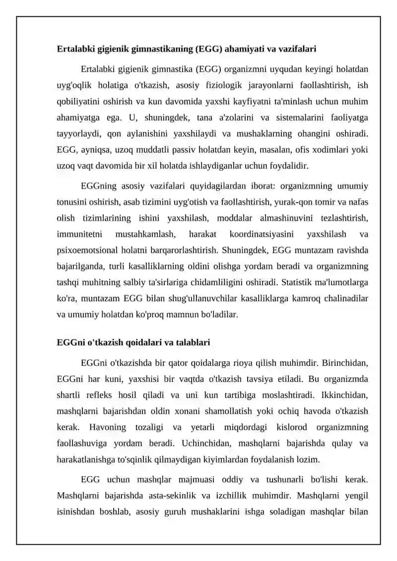 Ertalabgi gigiyenik gimnastika(EKG)majmuasini o’zlashtirish 4