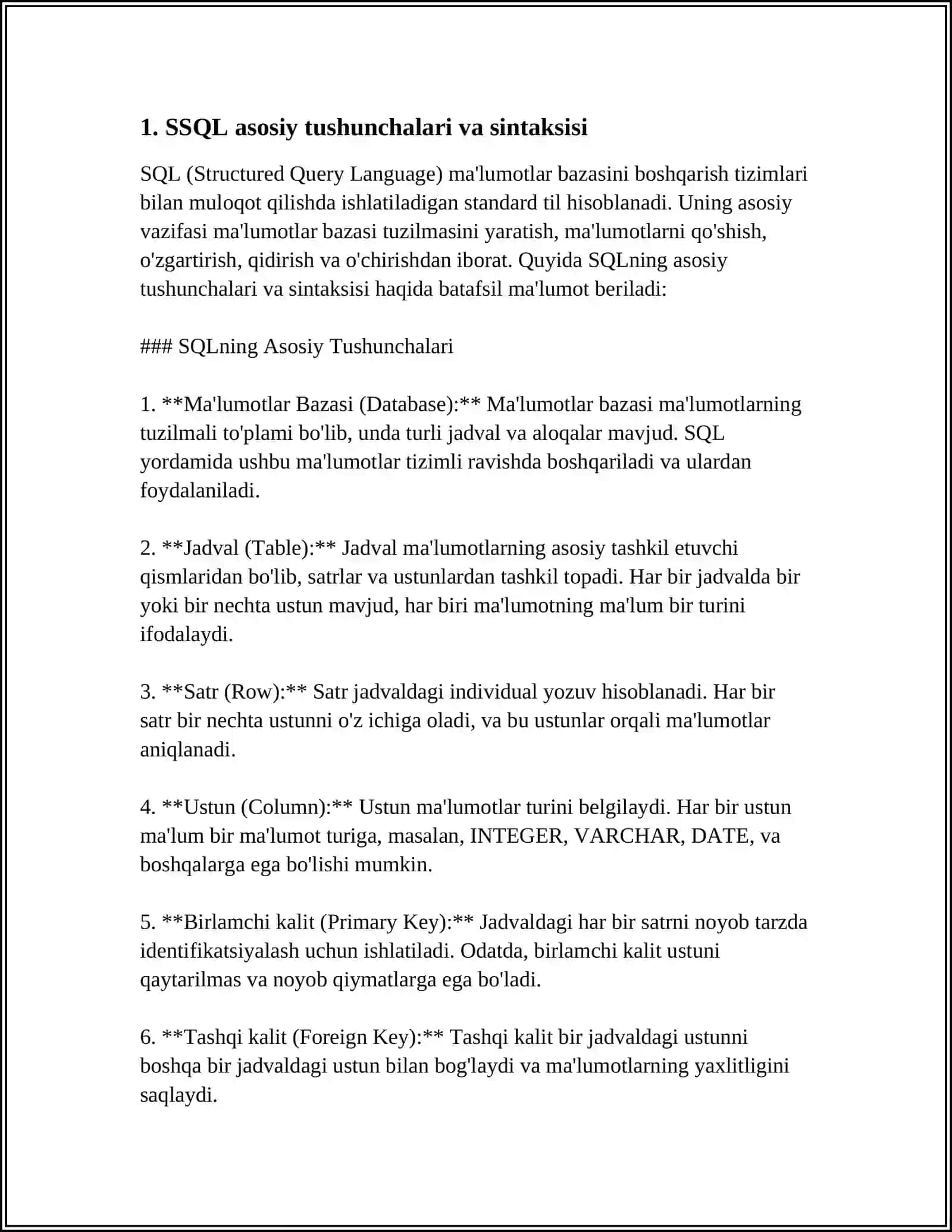 ZAMONAVIY DASTURLASH TILLARI SSQL 4