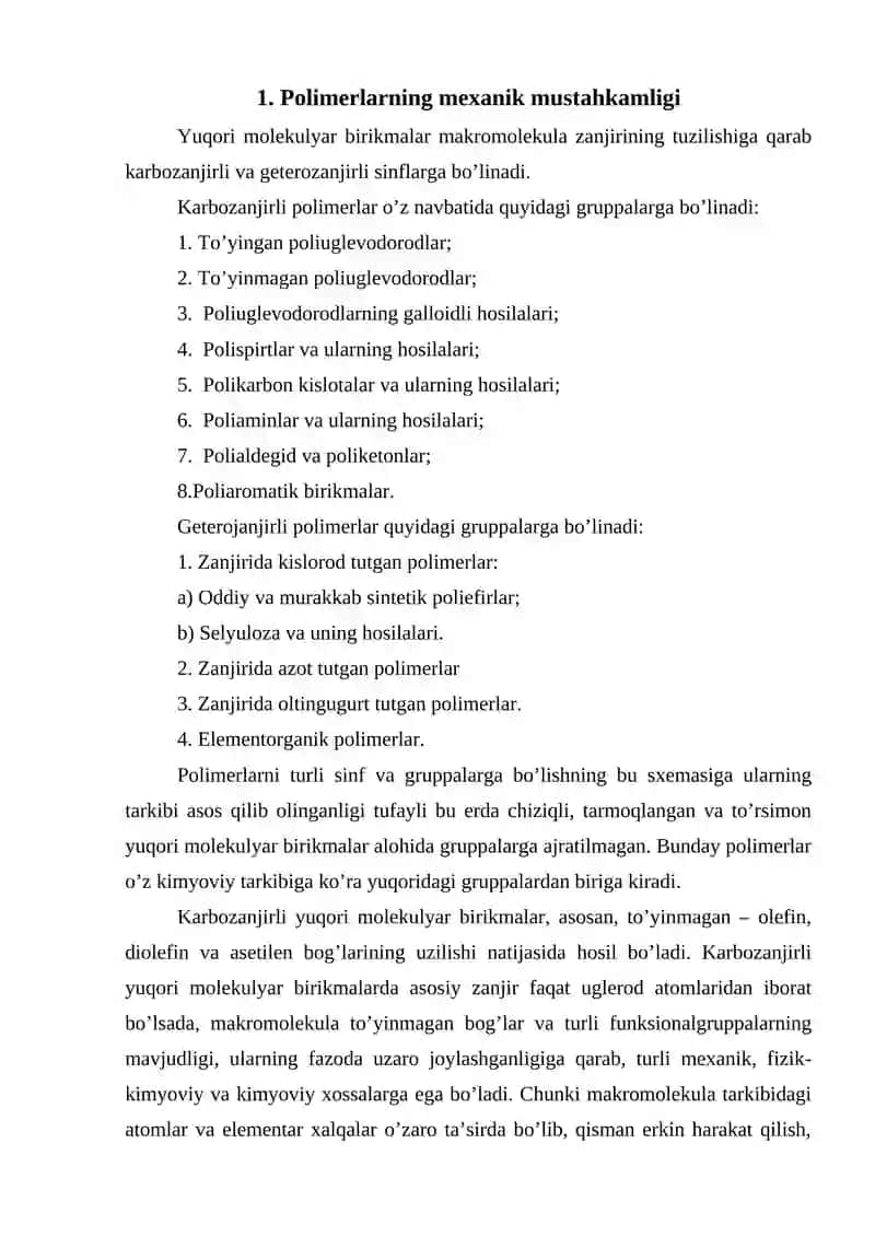 Polimerlarning mexanik mustahkamligi, sudraluvchanligi va uzoq muddatligi 4
