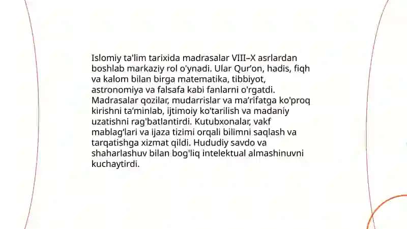 Islom dinining fan va ta'lim, madaniyat va san'atga munosabati 4