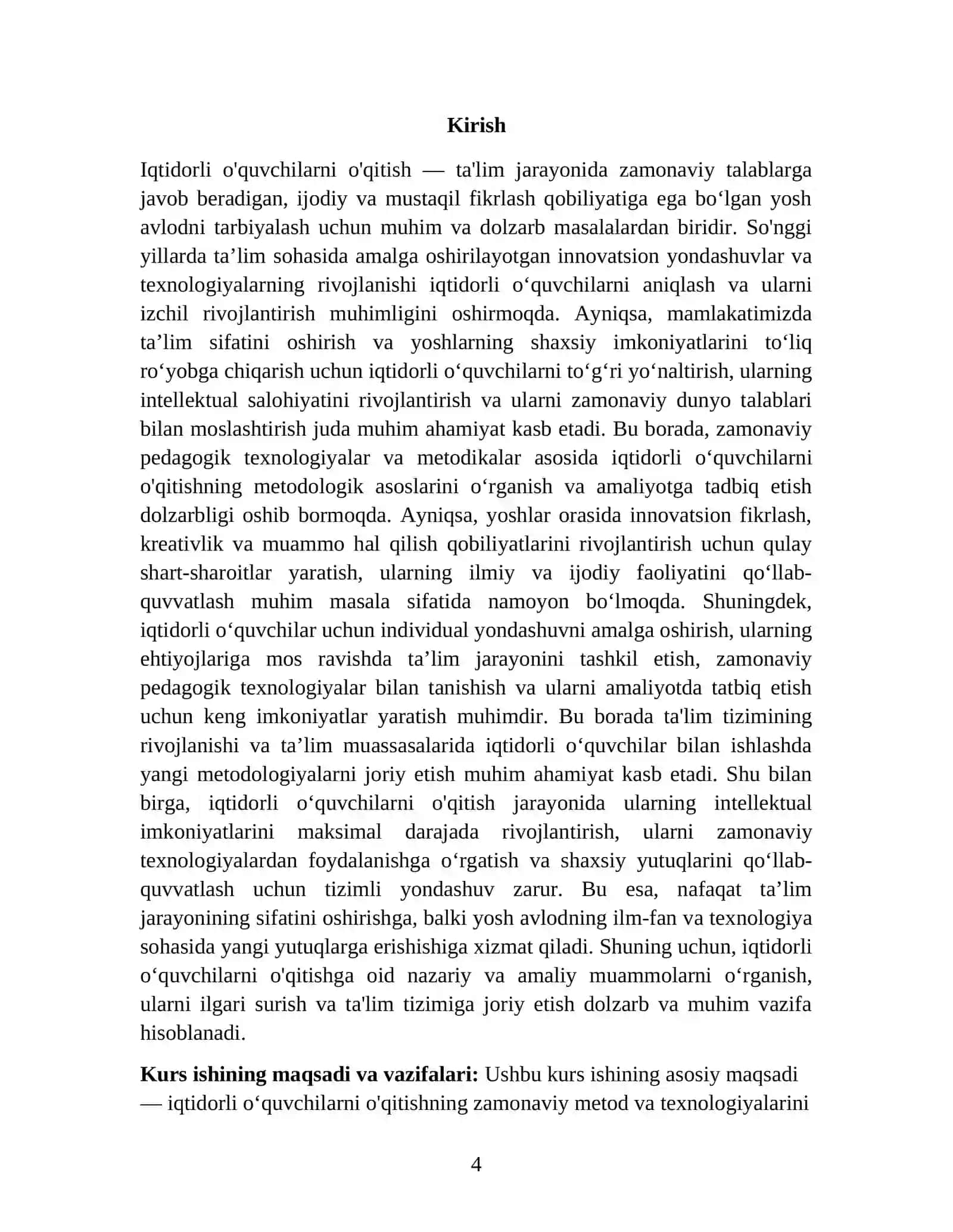 PEDAGOGIKA NAZARIYASI VA TARIXI FANIDAN TAYYORLAGAN KURS ISHI 4