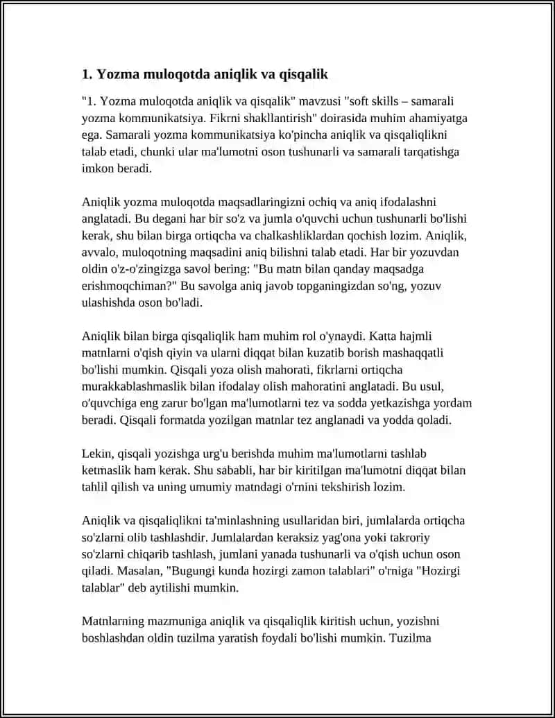 SOFT SKILLS – SAMARALI YOZMA KOMMUNIKATSIYA. FIKRNI SHAKLLANTIRISH 4