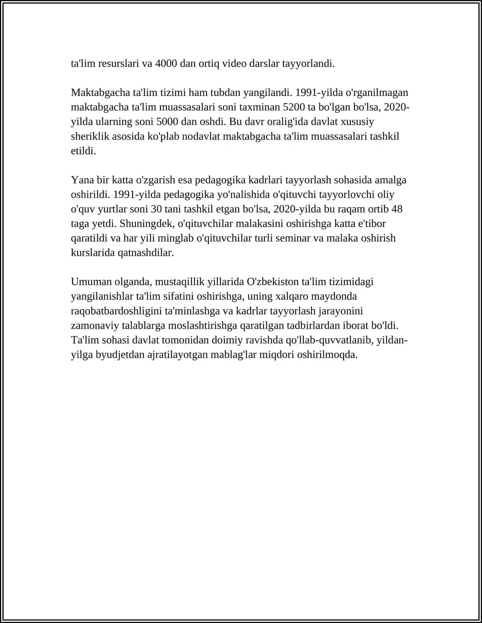 MUSTAQILLIK YILLARIDA O'ZBEKISTONDA TA'LIM SOHASIDAGI ISLOHOTLAR 4