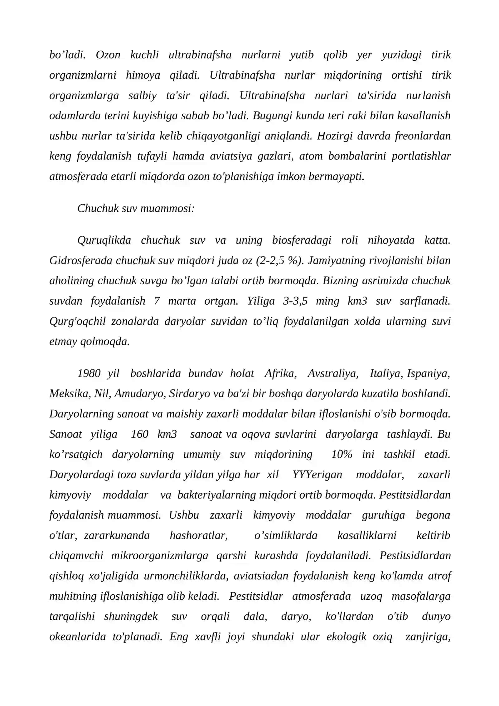 Global Mintaqaviy va mahalliy ekologik muammolar 4