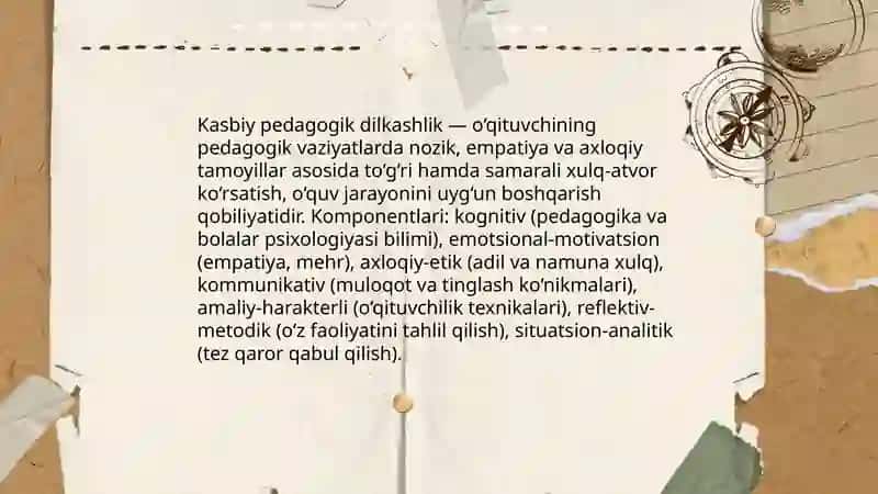 Pedagogik nazokat, xushmuomalalik va kasbiy pedagogik dilkashlikning o’qituvchi xulq atvorida shakllanishi 4