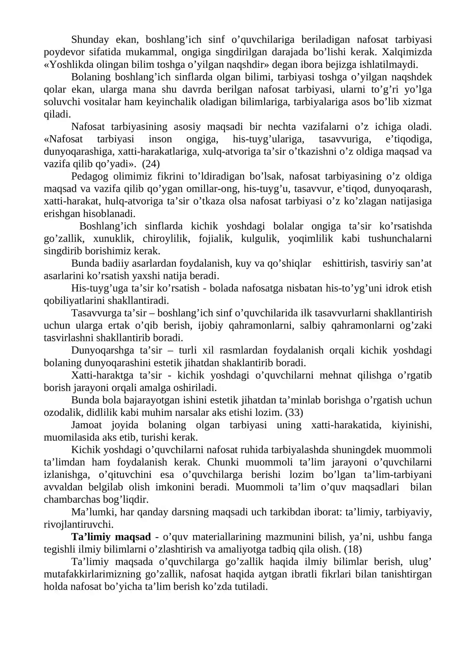 Boshlang’ich sinflarda nafosat tarbiyasining mazmuni, uning maqsad va vazifalari 4