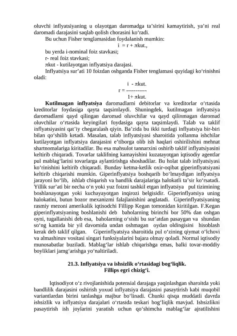 XXI BOB. INFLYATSIYA VA AKSILINFLYATSIYA SIYOSATI 4