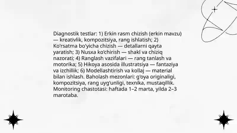 Maktabgacha yoshdagi bolalarni tasviriy qobiliyatlarini, ijodkorlogini rivojlantirish monitoring va rivojlanganlik darajasini aniqlash 4