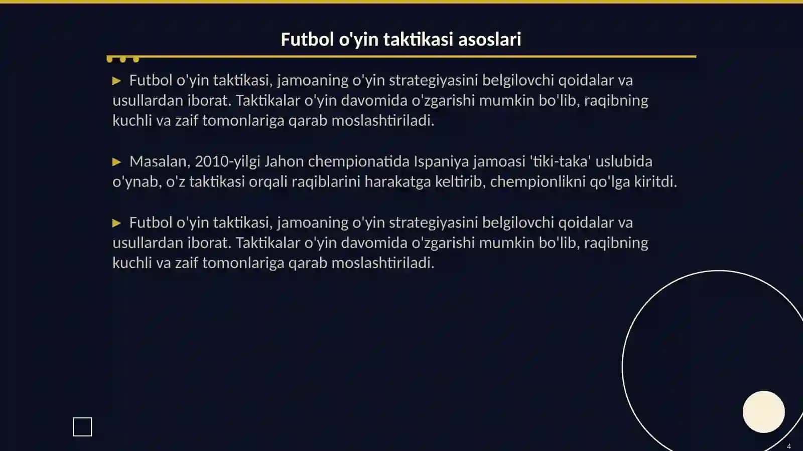 Futbol oʻyin texnikasi va taktikasi 4