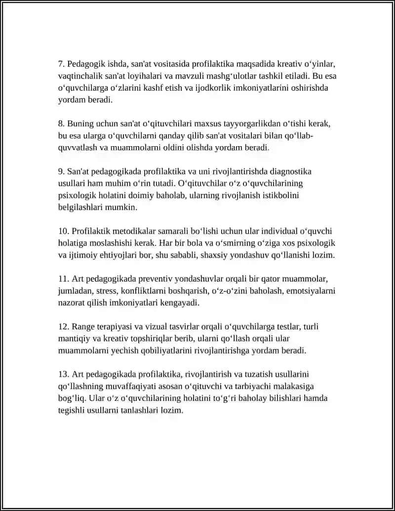 ART PEDAGOGIKANING ASOSIY USLUBIY TEXNIKALARI PROFILAKTIKA, RIVOJLANTIRISH VA TUZATISH ISHLARI 4