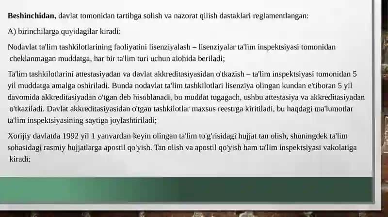 O'ZBEKISTON RESPUBLIKASIDA TA'LIM  SOHASIDA AMALGA OSHIRILGAN ISLOHOTLAR 4