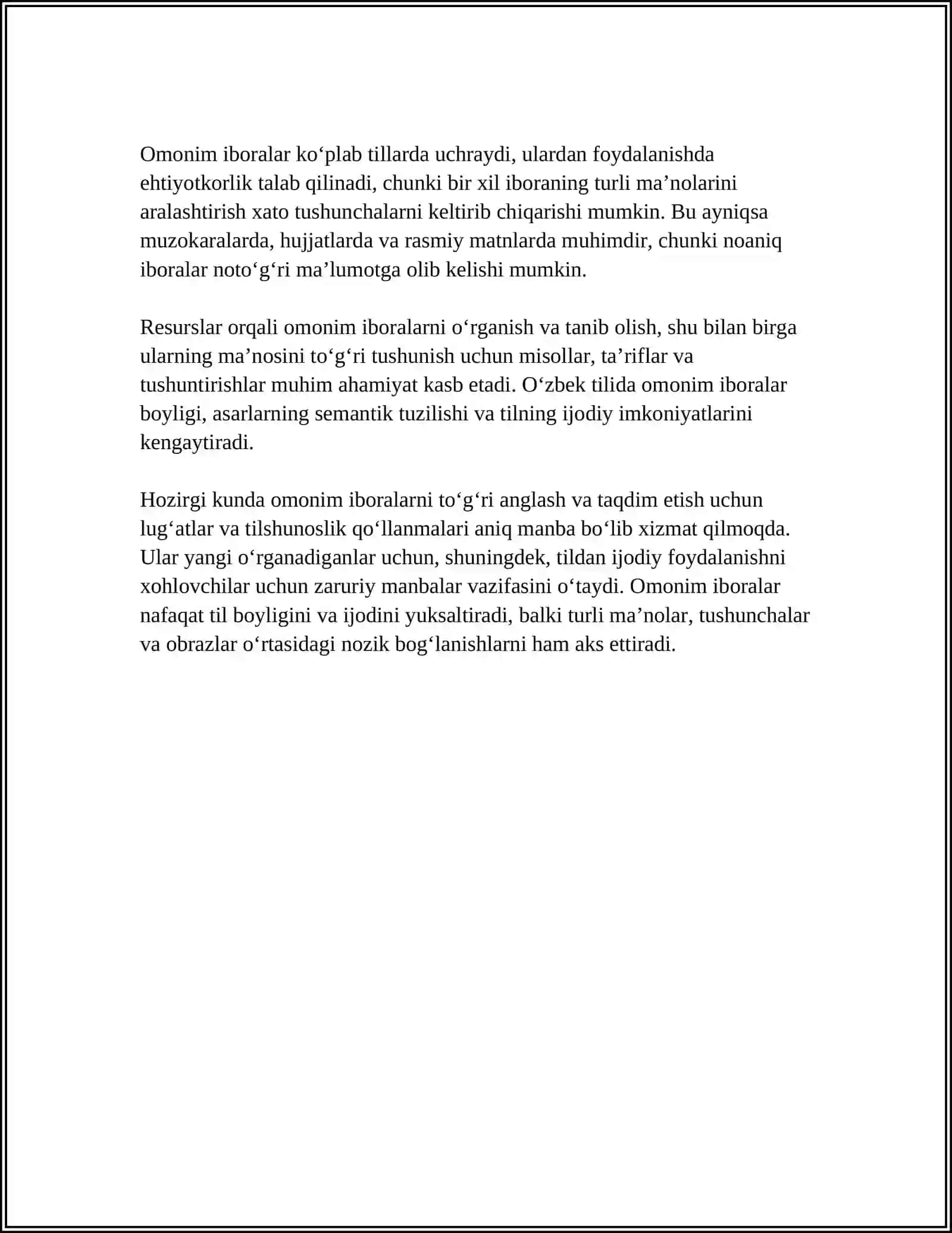 FRAZEMALARNING SEMANTIK TURLARI: OMONIM, SINONIM, ANTONIM IBORALAR 4