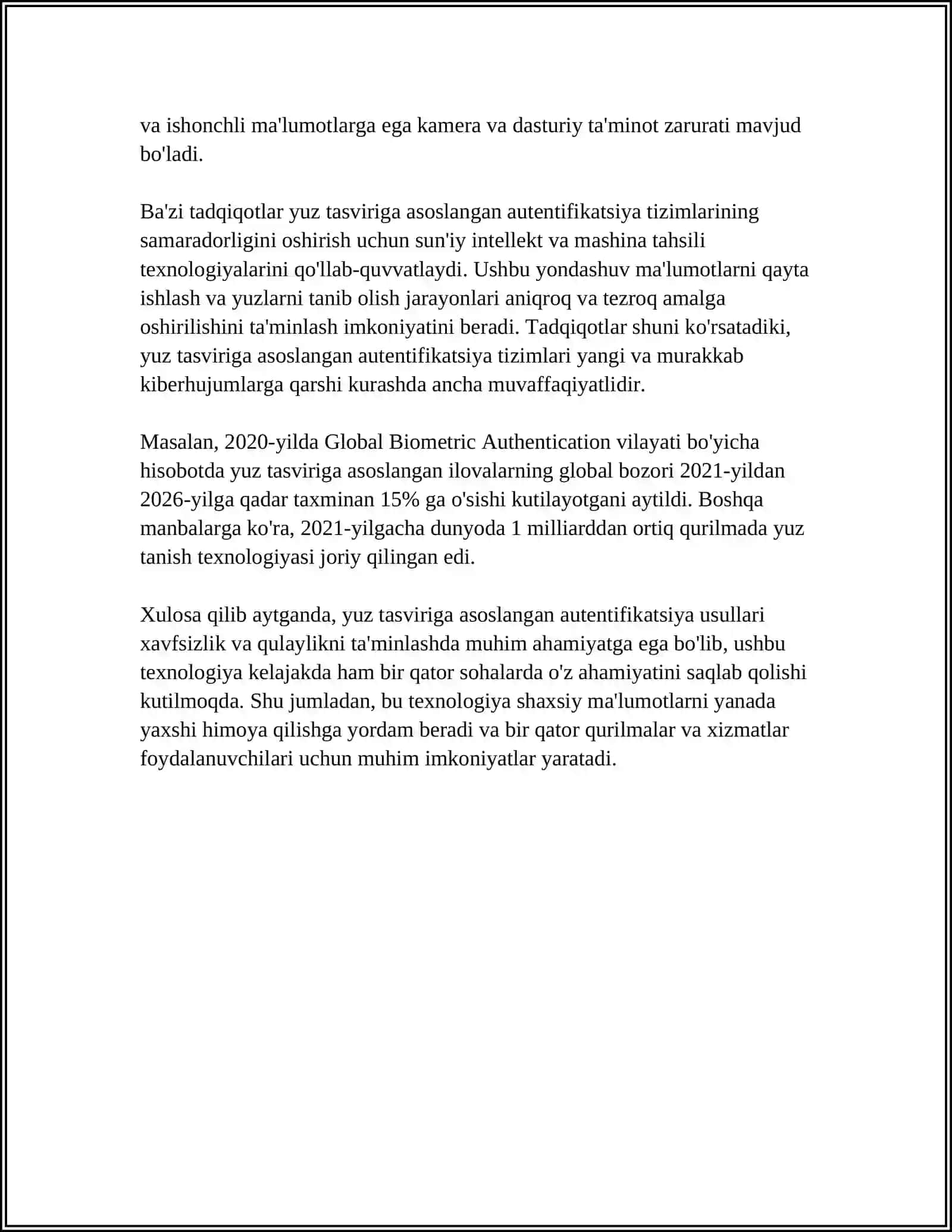 YUZ TASVIRIGA ASOSLANGAN AUTENTIFIKATSIYA USULI VA UNING XUSUSIYATLARI 4