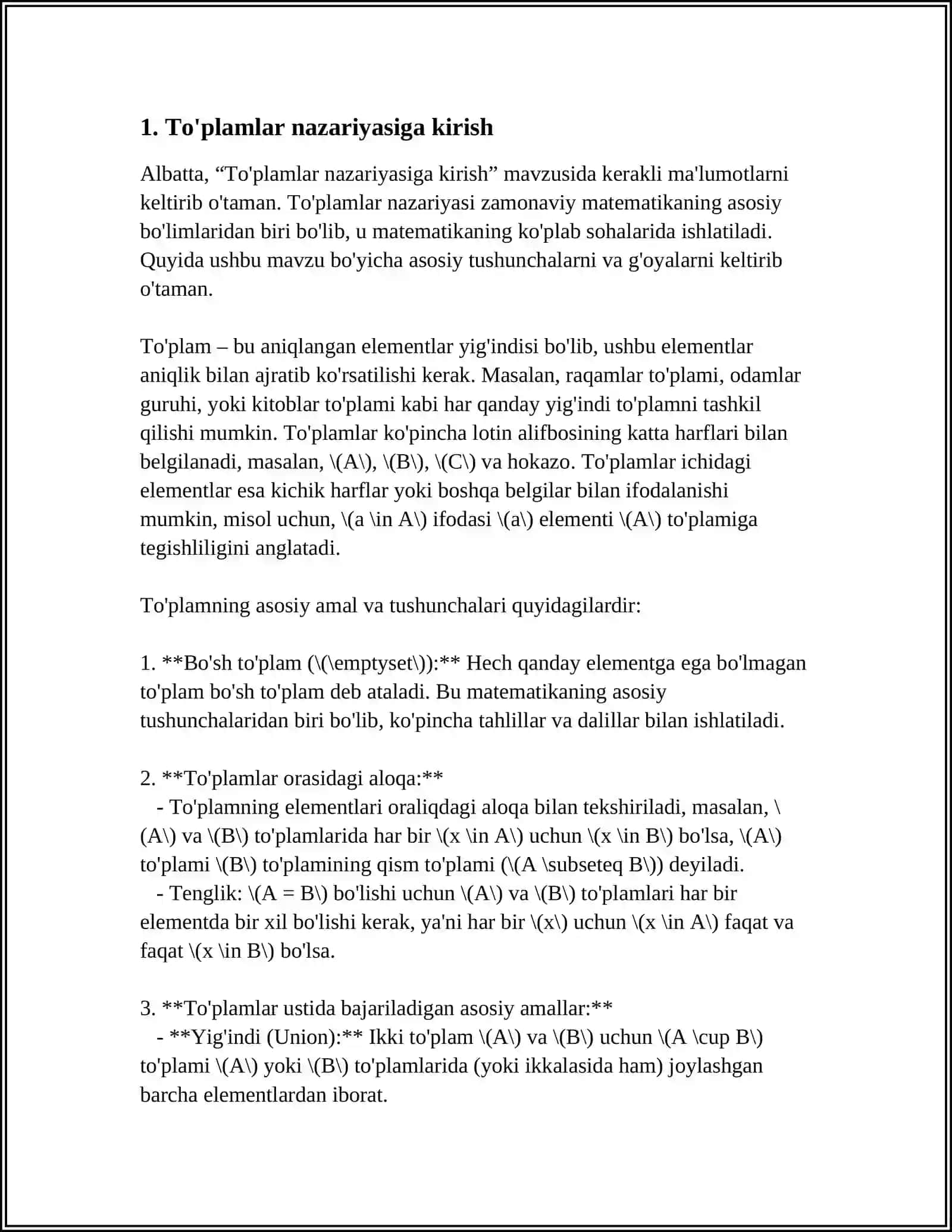 To'plamlarni O'zaro Keshmaydigan To'plam Ostilariga (Sinflarga) Ajratish Tushunchasi 4