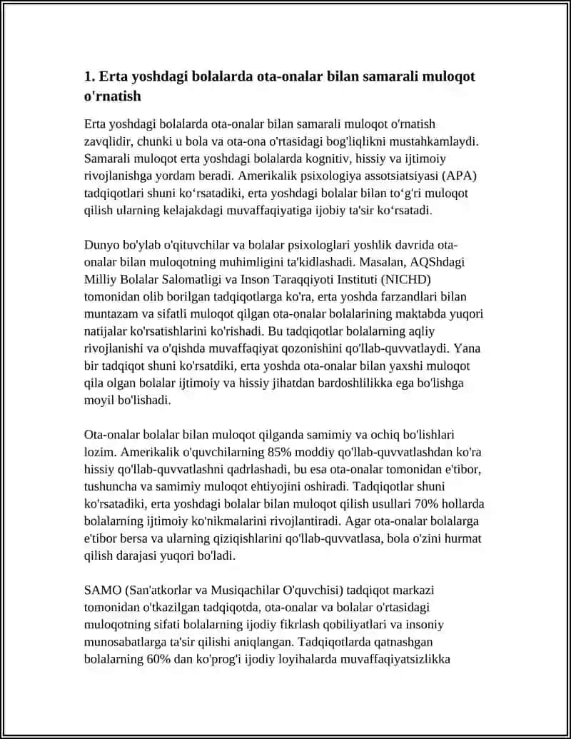 ILK YOSHDAGI BOLALARNING OTA-ONALARI BILAN ISHLASH.OTA-ONALAR UCHUN TAVSIYALAR ISHLAB CHIQISH 4