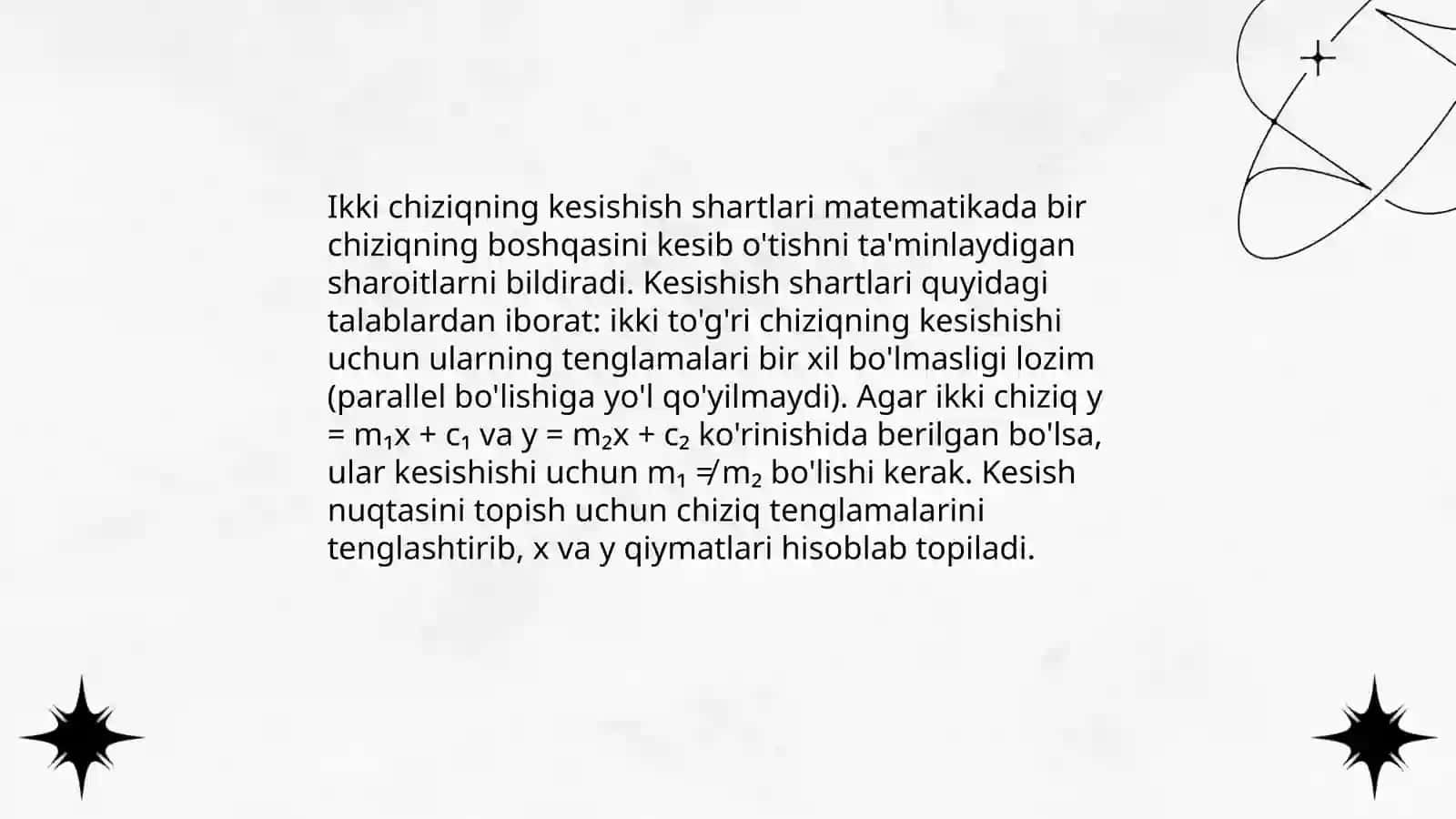 Tug‘ri chiziqlarning kesishish nuqtasi va ularni yasash 4