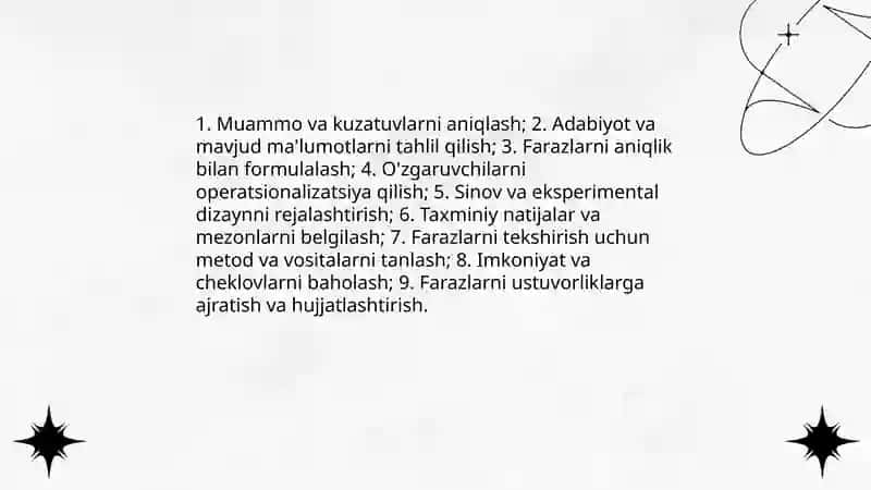 Boshlangan ilmiy faoliyatdagi farazlarni berish tartibi 4