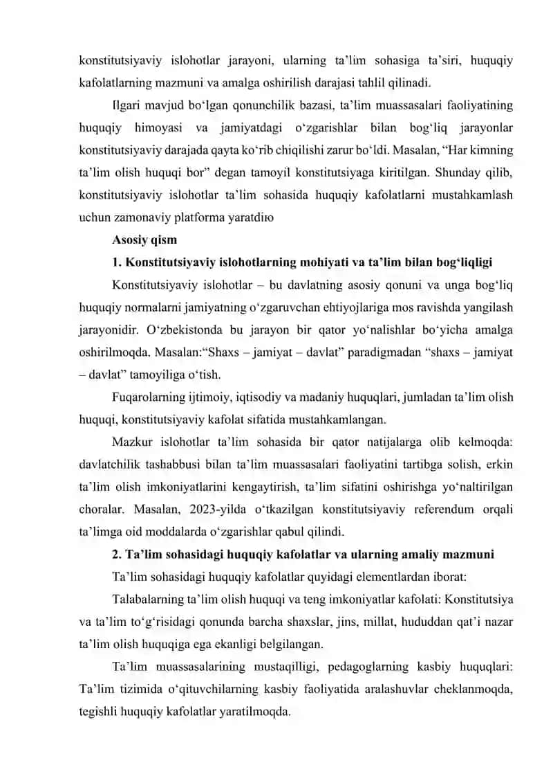 Konsitutsiyaviy islohotlar va ta’lim sohasidagi huquqiy kafolatlar 4